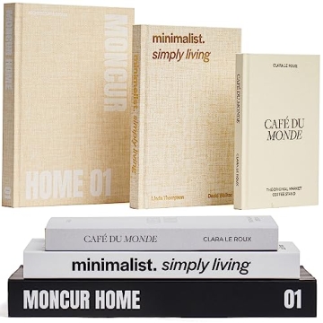 MONCUR HOME Fake Books for Decoration Set of 3 Coffee Table Books Neutral Home Decor Black & White D...