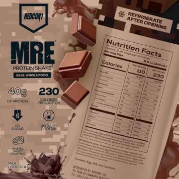 REDCON1 MRE Ready to Drink Protein Shakes, Milk Chocolate - Lactose + Whey Free RTD 40grams Protein Made with Real Whole Food Protein Blends - Keto-Friendly and Easy to Digest Nutritional Shake (12 Pack)