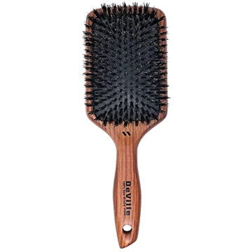 Spornette Deville Cushion Paddle Brush, Boar Bristle Hair Brush with Wooden Handle - For Straighteni...