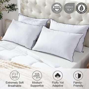 APSMILE Medium Firm Feathers Down/Poly Pillow Queen Size Set of 2, Luxury Feather Pillow for Sleeping, 100% Organic Cotton Cover Hotel Bed Pillow, Wrapped in Polyester (White, 20"x30")