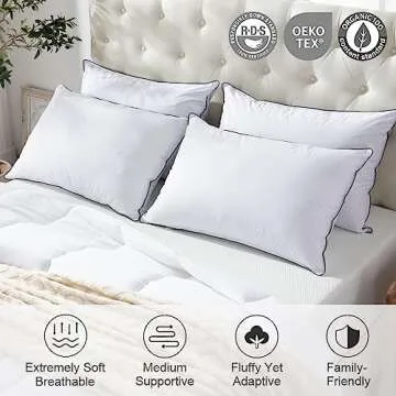 APSMILE Medium Firm Feathers Down/Poly Pillow Queen Size Set of 2, Luxury Feather Pillow for Sleeping, 100% Organic Cotton Cover Hotel Bed Pillow, Wrapped in Polyester (White, 20"x30")