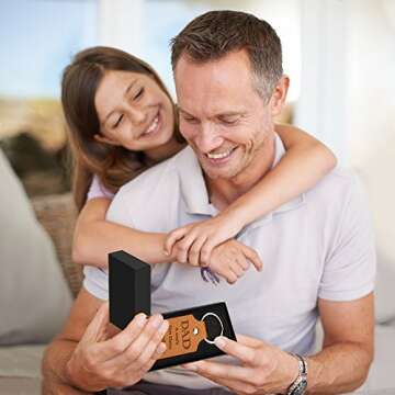 E-Know Fathers' Day Key Chain,Genuine Leather Key Chain for Dad-A Son’s First Hero A Daughter’s First Love Father Day Gifts from Daughter or Son