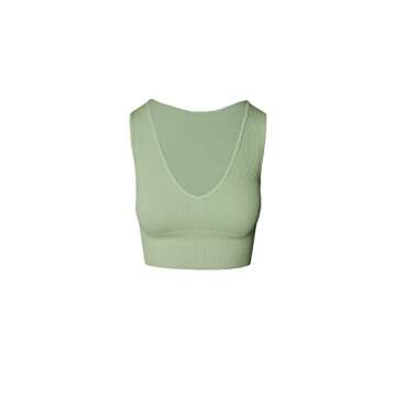 NIKIBIKI Women Seamless Plunge V-Neck Ribbed Crop Top, Made in U.S.A, One Size (Basil)