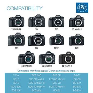 BM Premium 2 Pack of LP-E6NH High Capacity Batteries and Dual Bay Battery Charger for Canon EOS R EOS R5 EOS R6 EOS R6 II EOS R7 EOS 90D EOS 60D EOS 70D EOS 80D EOS 6D II EOS 7D EOS 7D Mark II Cameras