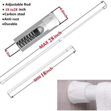 2 Pack Spring Tension Curtain Rods 18 to 28 inches Adjustable,Heavy Duty Small Short Tension Curtain...