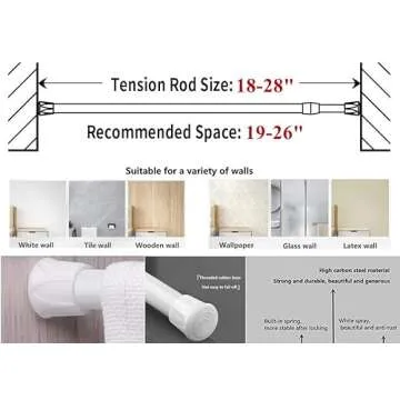 2 Pack Spring Tension Curtain Rods 18 to 28 inches Adjustable,Heavy Duty Small Short Tension Curtain Rod for Windows,Closet,Bathroom,Kitchen,Doorway,Cupboard Bars(White)