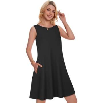 Women's Casual Tank Dresses for Summer - Flowy Plus Size Sun Dress with Pockets (Solid Black, S)