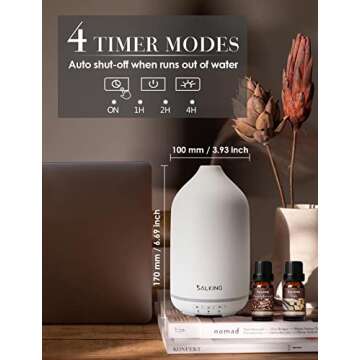 SALKING Ceramic Essential Oil Diffuser, Stone Diffusers for Essential Oils, Ultrasonic Aromatherapy Diffusers with Adjustable Mist Mode Timers, for Office Bedroom Home (150ml)