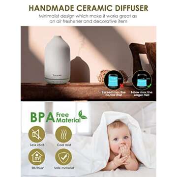 SALKING Ceramic Essential Oil Diffuser, Stone Diffusers for Essential Oils, Ultrasonic Aromatherapy Diffusers with Adjustable Mist Mode Timers, for Office Bedroom Home (150ml)