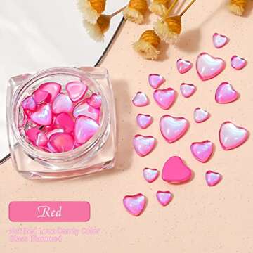 NewCraft 3D Cute Nail Charms, 80 Pcs Resin Heart Shape Crystal Rhinestones of Nail Art Decorations, Ideal Nail Decal Decor Accessories