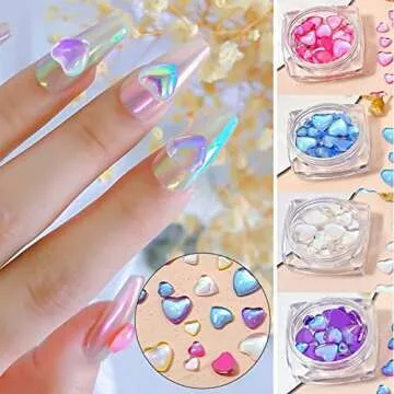NewCraft 3D Cute Nail Charms, 80 Pcs Resin Heart Shape Crystal Rhinestones of Nail Art Decorations, Ideal Nail Decal Decor Accessories