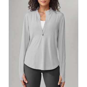 G4Free Long Sleeve Shirts for Women Workout Quarter Zip Pullover Summer Sun Tops Outdoor UV Protection Hiking Fishing Rash Guard Fast Dry (Gray,S)