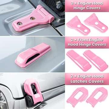 26PCS Full Set Exterior Decoration Trim Kit for Jeep Wrangler JL JLU 2018-2023 Door Hinge Handle Engine Hood Hinge Hood Latch Wheel Eyebrow Side Air Outlet Rear Tailgate Window Hinge Cover (Pink)