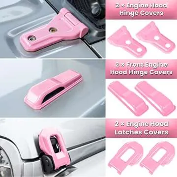 26PCS Full Set Exterior Decoration Trim Kit for Jeep Wrangler JL JLU 2018-2023 Door Hinge Handle Engine Hood Hinge Hood Latch Wheel Eyebrow Side Air Outlet Rear Tailgate Window Hinge Cover (Pink)
