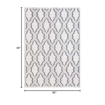 My Texas House Cotton Blossom Rug - 5'2" X 7'6" Rectangle in Natural Gray, High-Low, Geometric Trellis Design, Indoor Outdoor Patio and Home Decor