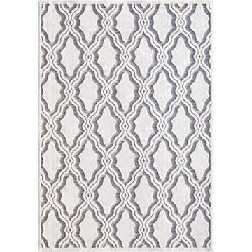 My Texas House Cotton Blossom Rug - 5'2" X 7'6" Rectangle in Natural Gray, High-Low, Geometric Trellis Design, Indoor Outdoor Patio and Home Decor