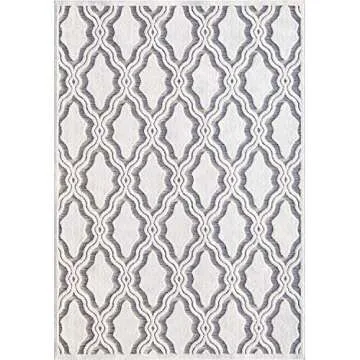 My Texas House Cotton Blossom Rug - 5'2" X 7'6" Rectangle in Natural Gray, High-Low, Geometric Trellis Design, Indoor Outdoor Patio and Home Decor