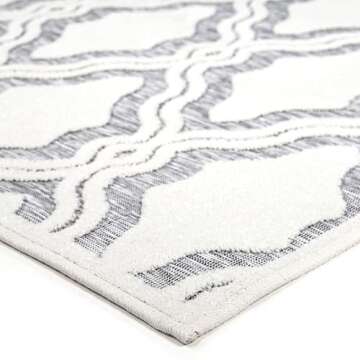 My Texas House Cotton Blossom Rug - 5'2" X 7'6" Rectangle in Natural Gray, High-Low, Geometric Trellis Design, Indoor Outdoor Patio and Home Decor