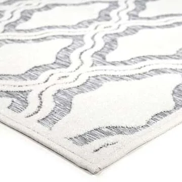 My Texas House Cotton Blossom Rug - 5'2" X 7'6" Rectangle in Natural Gray, High-Low, Geometric Trellis Design, Indoor Outdoor Patio and Home Decor