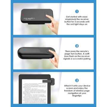 Inncarvs RF Remote Control Page Turner for Kindle Paperwhite, Camera Remote Shutter Selfie Controller, for iPad iPhone Android Tablets E-Book Reading Novels, Black+One Button
