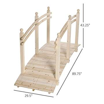 Outsunny 7.5' Wooden Arch Garden Bridge with Safety Rails