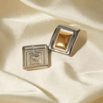 Gold Rectangle Earrings - Trendy Geometric Design for Her