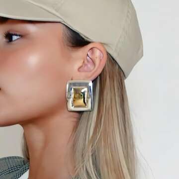 Gold Rectangle Earrings - Trendy Geometric Design for Her