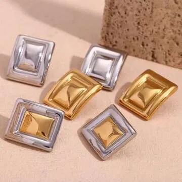 Gold Rectangle Earrings - Trendy Geometric Design for Her