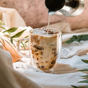 YUNCANG Double Wall Coffee Mugs Insulated Glass Set 12 oz