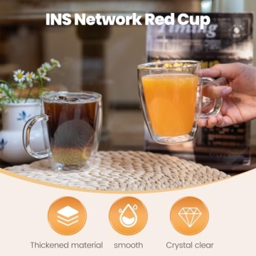 YUNCANG Double Wall Coffee Mugs Insulated Glass Set 12 oz