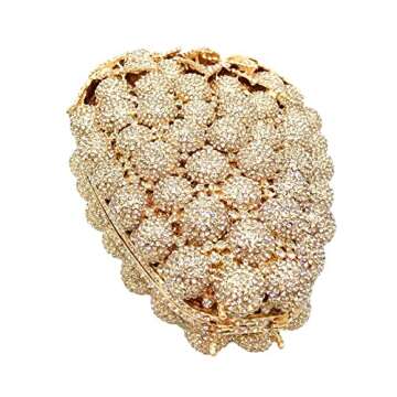 DEBIMY Hollow Carved Grape Rhinestone Evening Clutch Women Luxury Crystal Handbags Purses for Party and Wedding, Purple