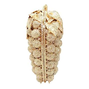 DEBIMY Hollow Carved Grape Rhinestone Evening Clutch Women Luxury Crystal Handbags Purses for Party and Wedding, Purple