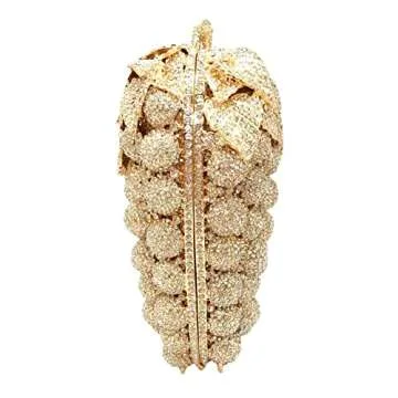 DEBIMY Hollow Carved Grape Rhinestone Evening Clutch Women Luxury Crystal Handbags Purses for Party and Wedding, Purple