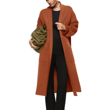 Womens Long Sleeve Maxi Cardigan Open Front Oversized Knitted Sweater Coat Casual Lapel Warm Overcoa...