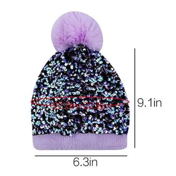 Stylish LEOMOSTE Winter Sequin Beanie Hat with Pom Pom