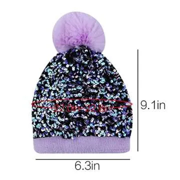 Stylish LEOMOSTE Winter Sequin Beanie Hat with Pom Pom