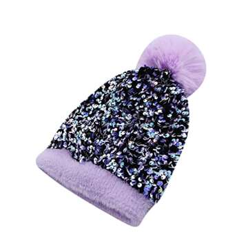 Stylish LEOMOSTE Winter Sequin Beanie Hat with Pom Pom