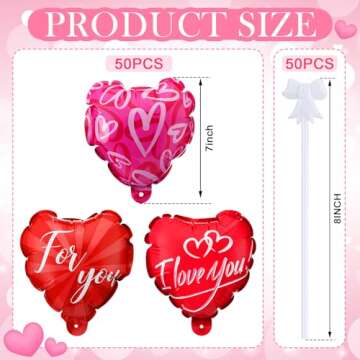 Halloscume 50 Pcs Valentines Day Balloons Heart Shaped Balloons Multicolor Self Inflating Balloons f...