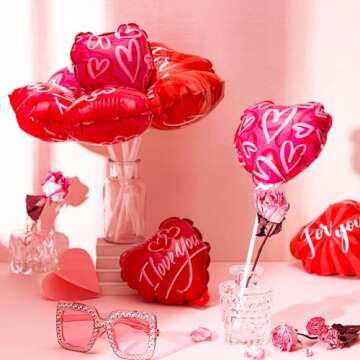 Halloscume 50 Pcs Valentines Day Balloons Heart Shaped Balloons Multicolor Self Inflating Balloons for Anniversary Wedding Birthday Valentine's Day Proposal Party Special Night Romantic Decorations