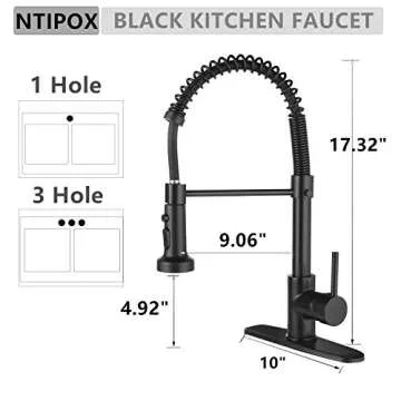 Ntipox Matte Black Kitchen Faucet with Versatile Sprayer