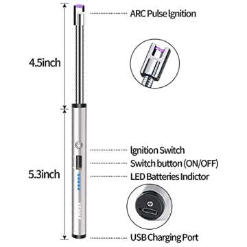 VEHHE USB Lighter, Rechargeable Arc Candle Lighter with LED Battery Display Flexible Neck Lighters L...