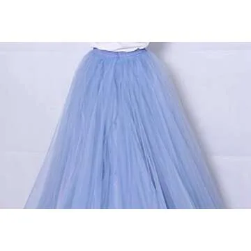 Women Wedding Detachable Train Overskirt Bridal Long Train Floor Length Tulle Skirt (Light Blue, Plus Size,US 16-24W)