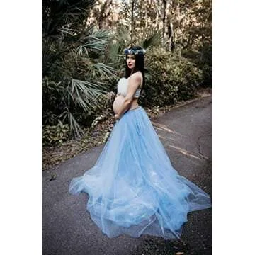 Women Wedding Detachable Train Overskirt Bridal Long Train Floor Length Tulle Skirt (Light Blue, Plus Size,US 16-24W)