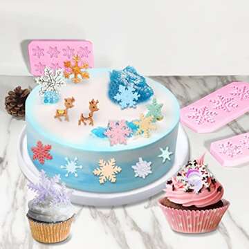 CHENYX 5-Piece Set Snowflake Silicone Fondant Mold Winter Cake Decoration Candy Making Supplies Snowflake Chocolate Decoration Party Cake Decoration Baking Mold