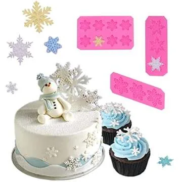 CHENYX 5-Piece Set Snowflake Silicone Fondant Mold Winter Cake Decoration Candy Making Supplies Snowflake Chocolate Decoration Party Cake Decoration Baking Mold
