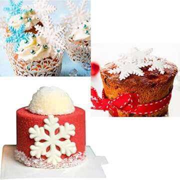 CHENYX 5-Piece Set Snowflake Silicone Fondant Mold Winter Cake Decoration Candy Making Supplies Snowflake Chocolate Decoration Party Cake Decoration Baking Mold