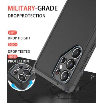 LSYPP Shockproof for Samsung Galaxy S25 Ultra Case, 15FT Military-Grade Drop Protection, with Screen Protector & Camera Lens Protector, Heavy Duty Phone Cover for S25 Ultra Case (Black)