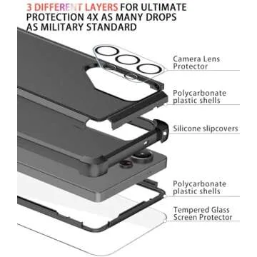 LSYPP Shockproof for Samsung Galaxy S25 Ultra Case, 15FT Military-Grade Drop Protection, with Screen Protector & Camera Lens Protector, Heavy Duty Phone Cover for S25 Ultra Case (Black)