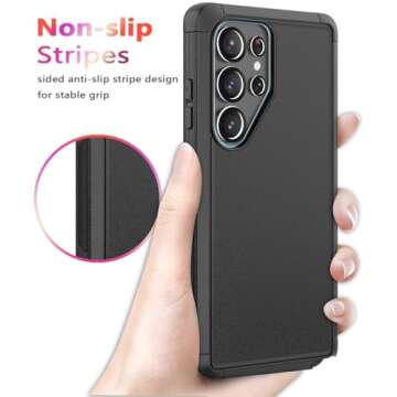 LSYPP Shockproof for Samsung Galaxy S25 Ultra Case, 15FT Military-Grade Drop Protection, with Screen Protector & Camera Lens Protector, Heavy Duty Phone Cover for S25 Ultra Case (Black)