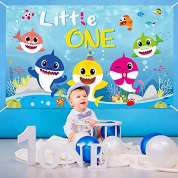 TICIAGA Baby Cute Shark 1st Birthday Decorations, 6x3.6ft Doo Doo Shark Boys 1st Birthday Photograph...